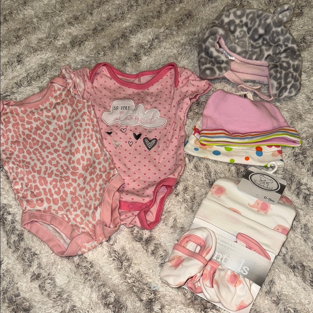 NB bundles and monkey bars, onesies, place, hot Pink Baby Onesie and Hat Set NWT